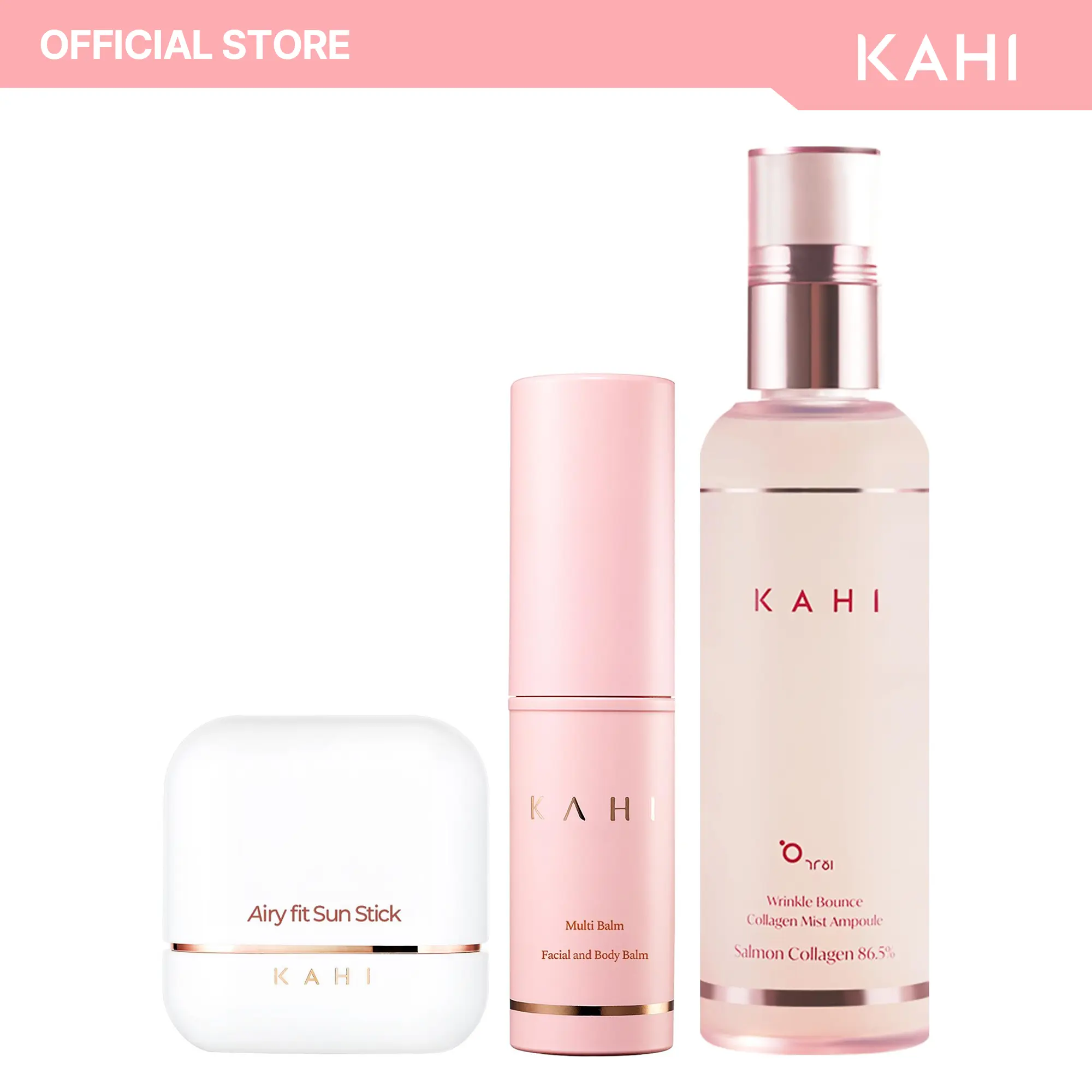 KAHI Best-Selling Heroes Set - Wrinkle Bounce Multi Balm Stick + Airy Fit Sun Stick SPF 50 + Collagen Mist