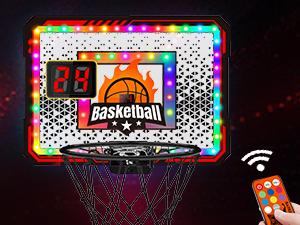 VATOS Basketball Hoop Indoor for Kids, Light up Basketball Hoops with 6 Color LED Lighting, Remote Controller, Scoreboard & 3 Balls, Over The Door Basketballs Game Toys Gifts for Kids 5-12 Boys Girls