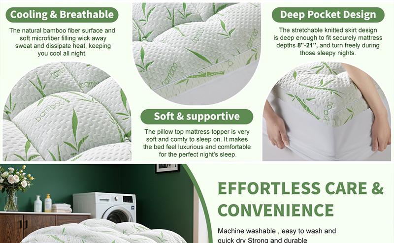 Sonoro Kate Cooling Bamboo Mattress Topper 8-21 Inch Fit for Back Pain & Pressure Relief Ultra Soft Breathable & Machine Washable