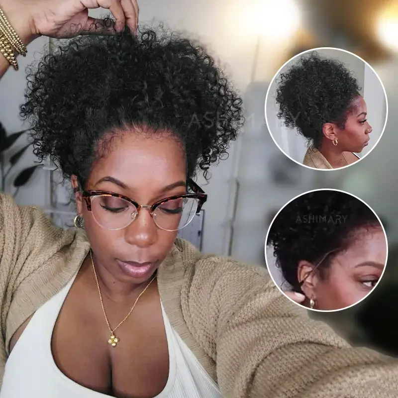 Kinky Curly Invisi Strap Snug Fit 360 Transparent Lace Frontal Bleached Knots Pre Cut Lace Wig With Drawstring 2025 Sumer Wig Style