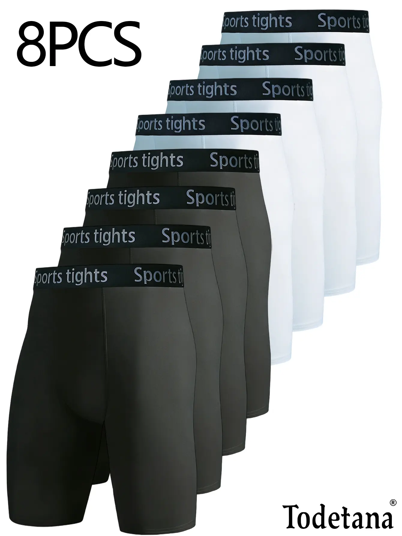 Todetana 8-Pack Men's Compression Sports Underwear, Quick-Dry, Moisture-Wicking, High-Stretch, Breathable Athletic Shorts for Running, Basketball, Training