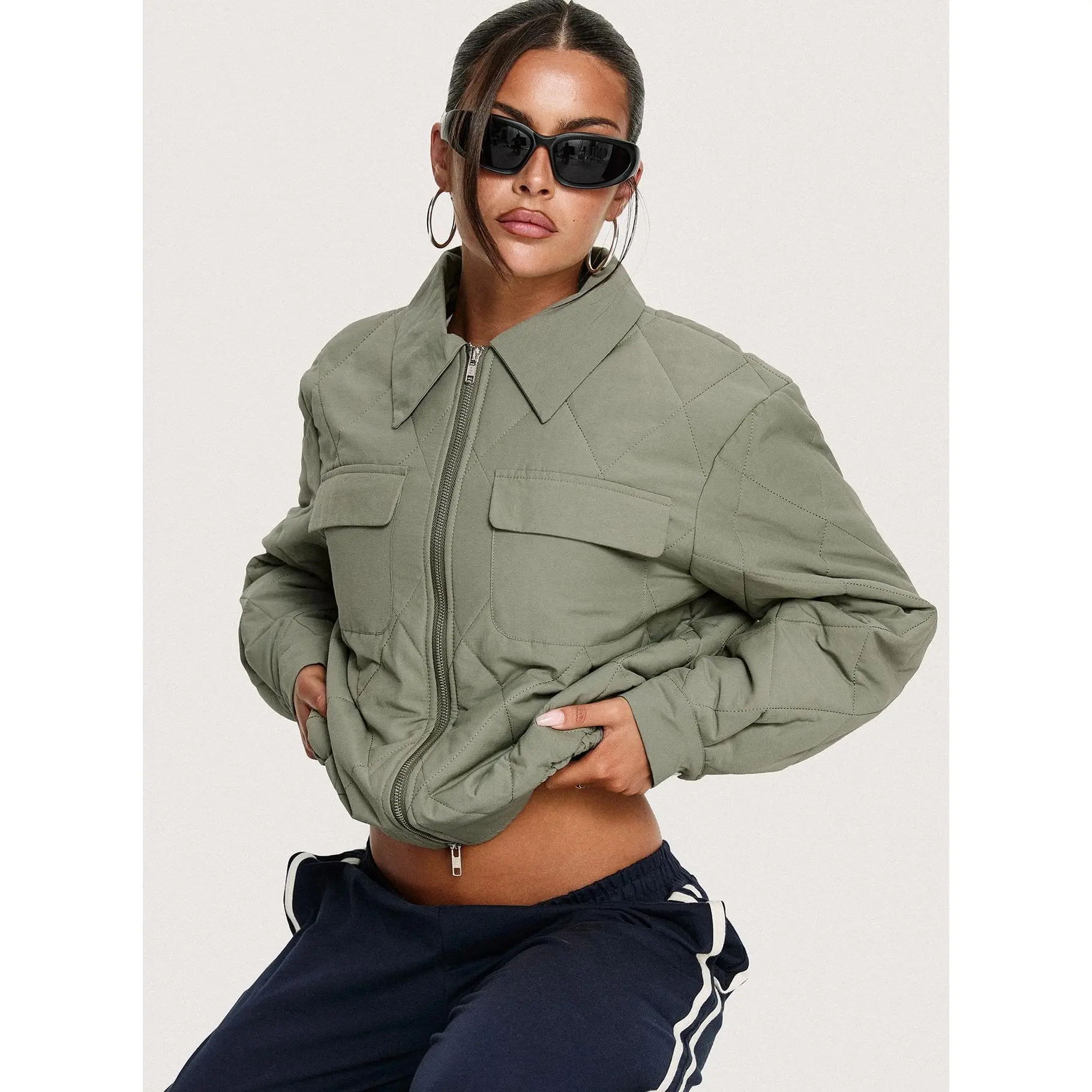 Denvar Quilted Bomber Jacket Green
