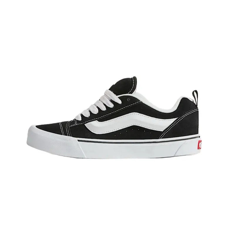 Vans Knu Skool Classics Unisex Black White Lace-Up Closed Sports Shoes - Oversized Look, 3D Sidestripes, Skating Trainers for Daily Casual Wear