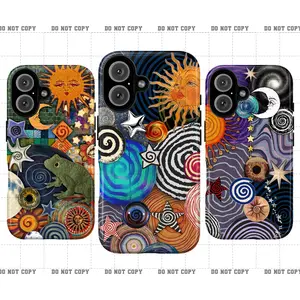Whisiaml Colorful Sun & Moon Collage Art Phone Case, Retro Celestial Swirl Design, Compatible with iPhone 13 Pro 17 16 15 14 13 12 11 promax plus.