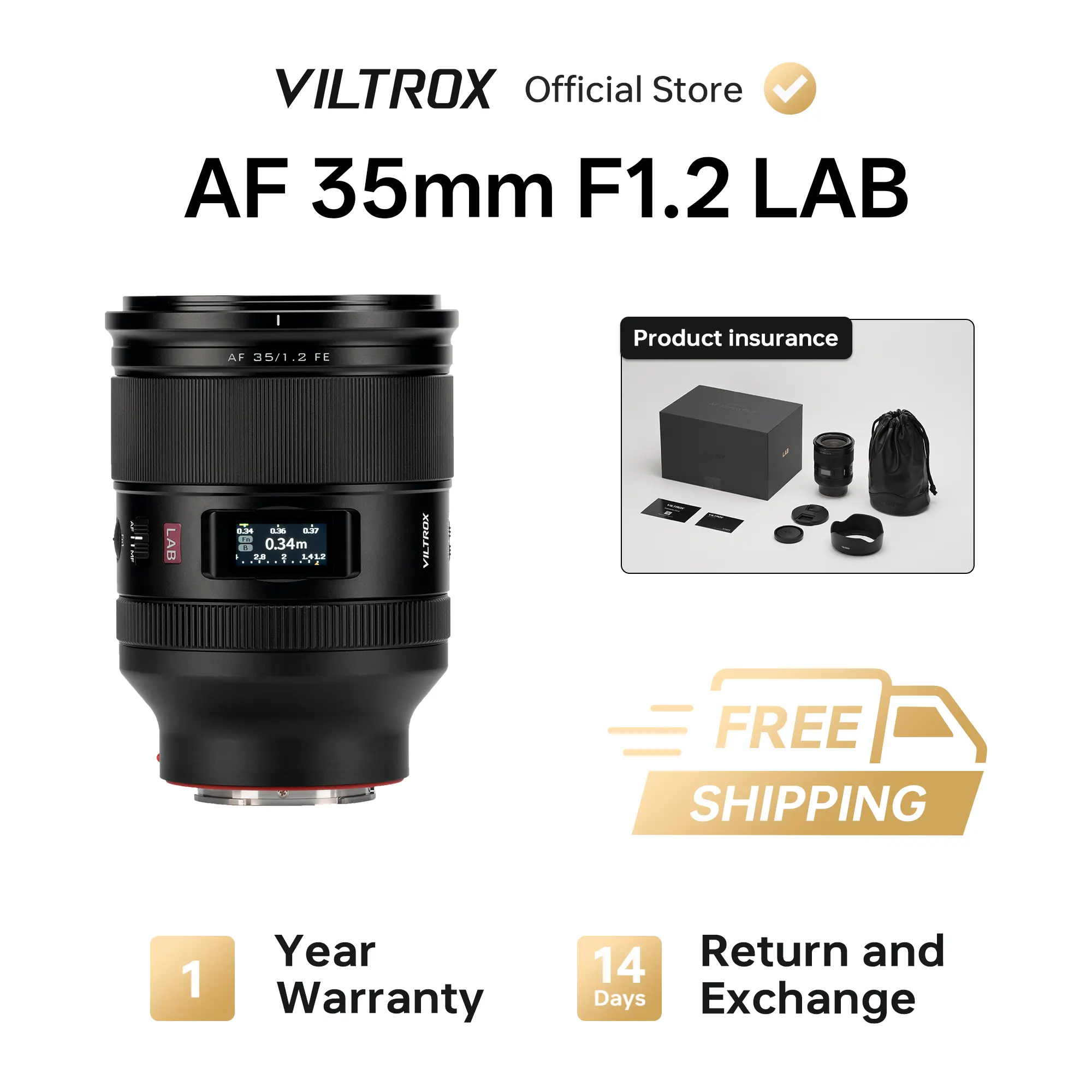 Viltrox AF 35mm F1.2 LAB Full-Frame Auto Focus Camera Lens for Sony E-Mount - Adjustable, 15 Elements, 2 UA Aspherical Lenses, 0.34m Focus, Bokeh Control, Splashproof Photography Equipment for Professionals, Advanced 15-Element Structure