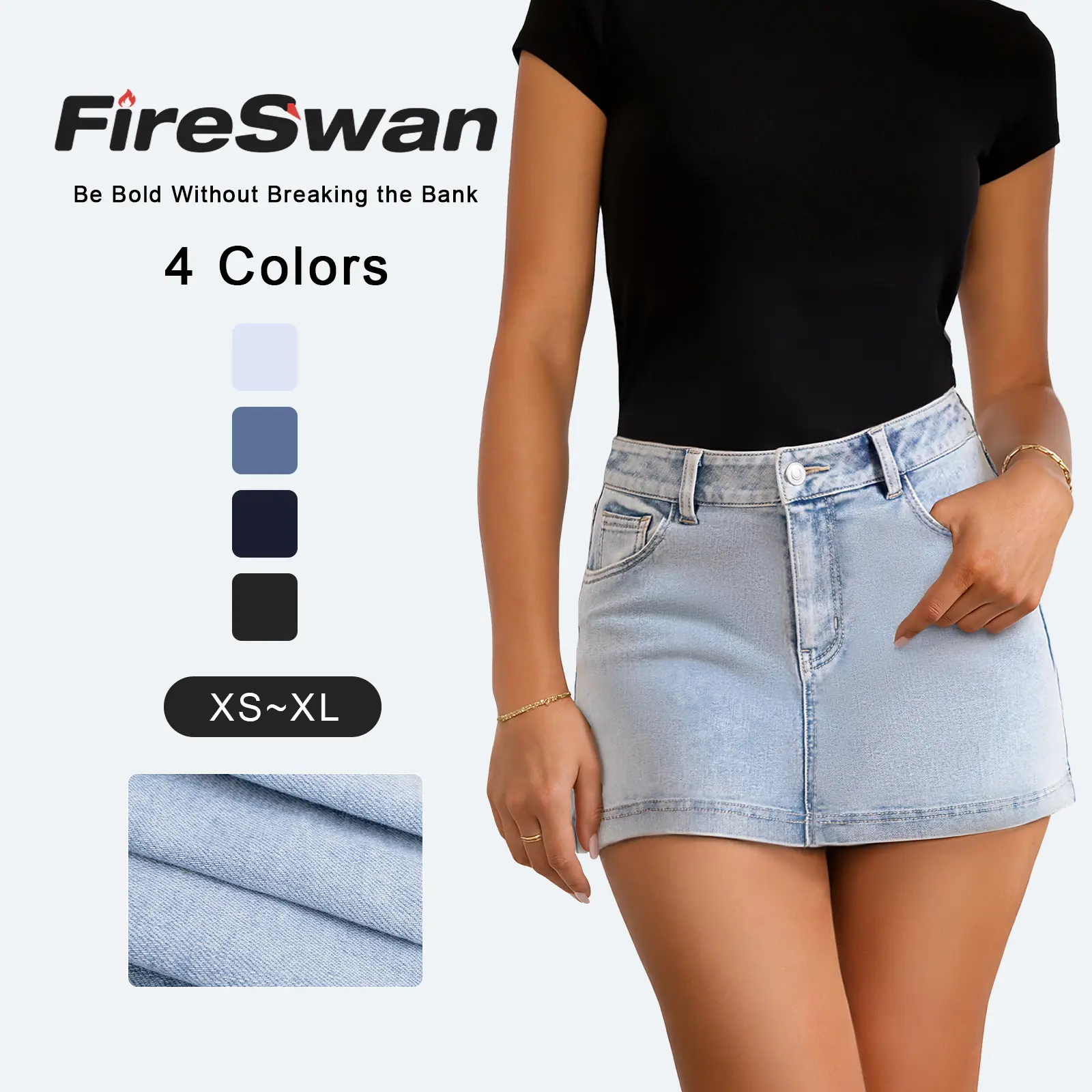 FireSwan Women's Skirts: Denim Mini Casual Oversized Skirt, High-Waisted Jean , Stretchy Fabric