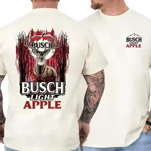 Busch Light Apple Hunting T-Shirt – Official Beer Merchandise for Hunters and Outdoorsmen, White Cotton Tee with Chest Logo, Large Deer and Apple Graphic on the Back