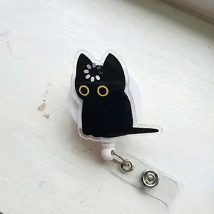 Black Cat Void Loading Badge Reel, Funny Cat Meme Retractable ID Holder, Cute Goth Nurse Badge Reel Gift