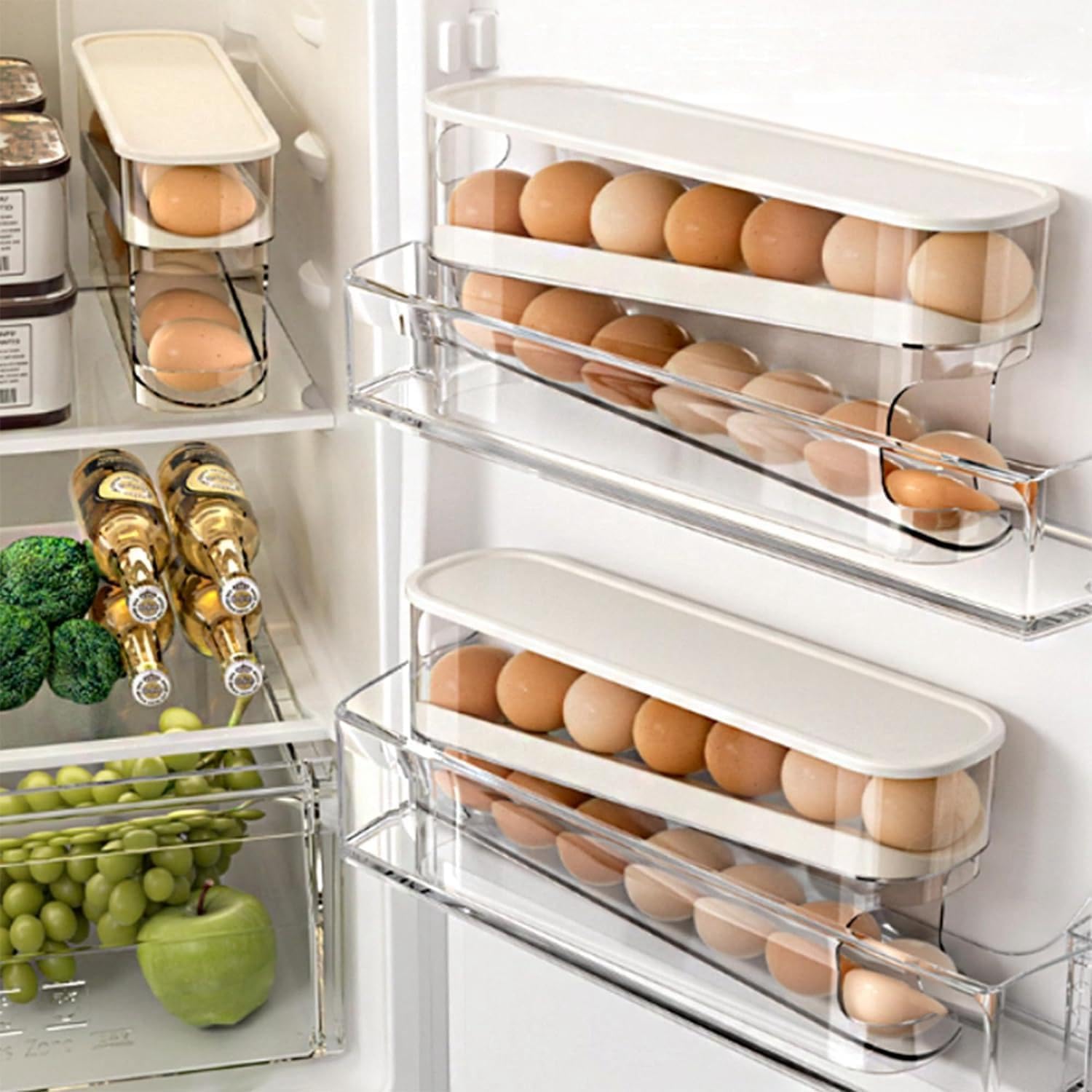 Auto Rolling Fridge Egg Organizer, Space Saving Eggs Dispenser for Refrigerator Storager, Home Egg Holder