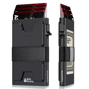 Summer Wins-Slim Aluminum Card Holder Wallet for Men, Durable Expandable Design, RFID Blocking Minimalist Metal Pop Up Wallet, Holds 12+ Cards & Cash (Black) outdoorfun