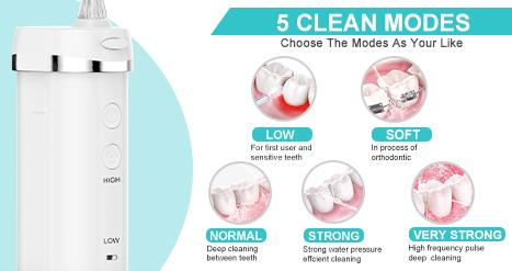 h2ofloss Water Flosser with 5 nozzles ,Cordless Oral Irrigator,300ML Rechargeable Oral Irrigator for Teeth Cleaning, Portable & IPX7 Waterproof Teeth Cleaner Pick for Braces Home Travel, mini water flosser, HF-10