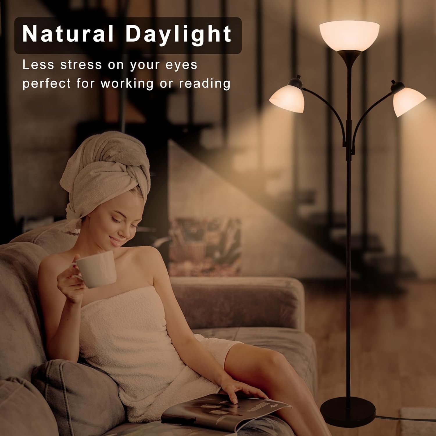 3-Head Dimmable Floor Lamp! Living Room Sofa Ambient Light, Bedroom Standing Reading Lamp, Multi-Head Adjustable Floor Lamp
