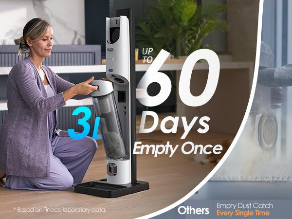 Tineco Pure ONE Station Cordless Vacuum Cleaner with 3L Auto Dust Base, Smart Stick Vacuum Cleaner Powerful Suction & Lightweight, ZeroTangle Brush for Hard Floor, Carpet & Pet Hair, White