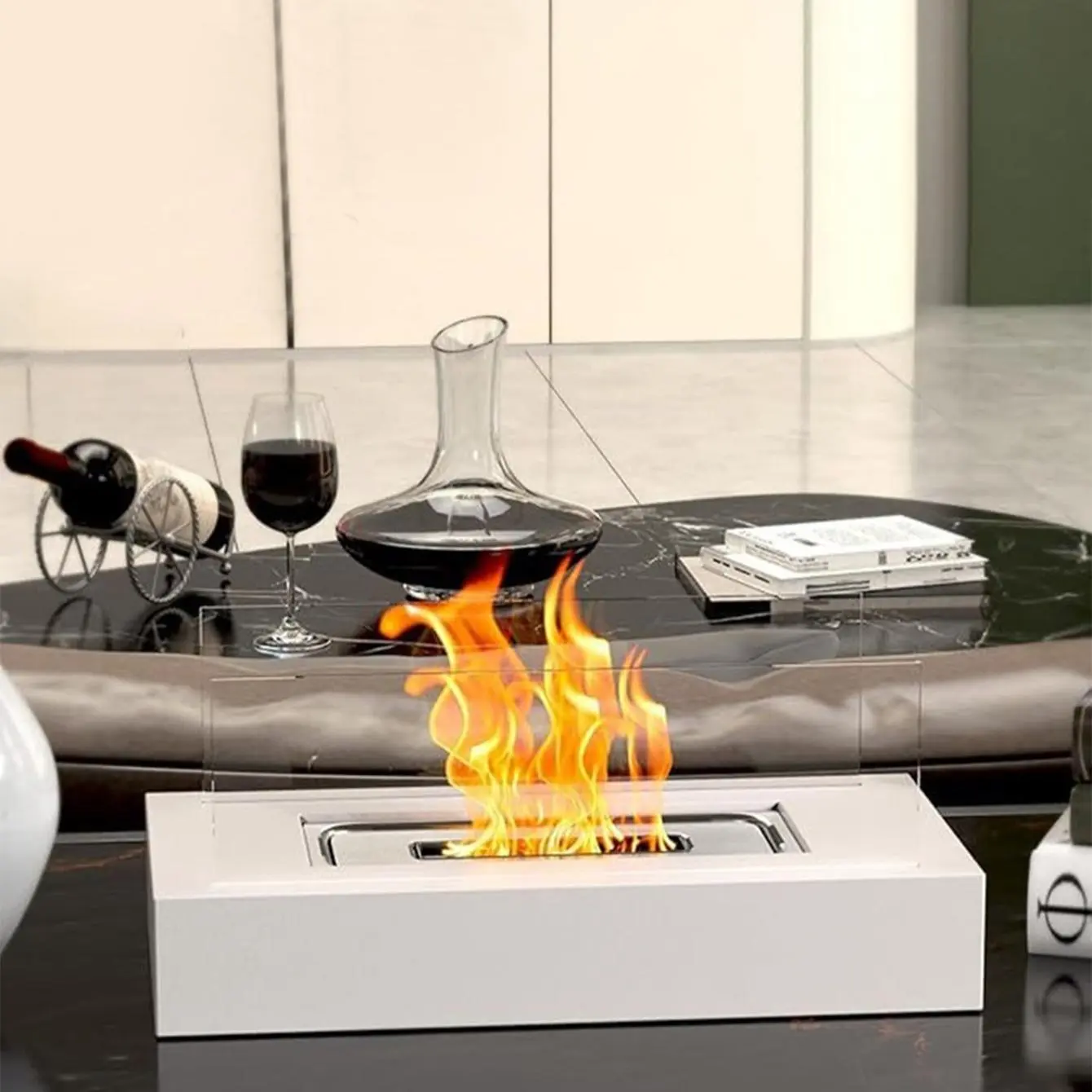 Alcohol Fireplace Indoor Tabletop Fire Pit, Rectangular Fire Pit, Mini Alcohol Stove Glass Table Accessory, Personal Fireplace for Indoors & Outdoors Camping