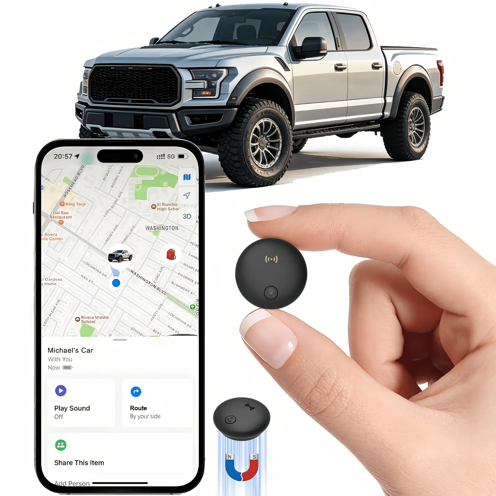 Car GPS Tracker - Built-in Strong Magnet, Magnetic Mini Vehicle Tracker, Real-Time Vehicle Tracking, No Monthly Fees/No SIM Card Required (Supports IOS Find My Feature Only), Global Anti-theft Device Suitable For Car, Truck, Bicycle, And Other Items