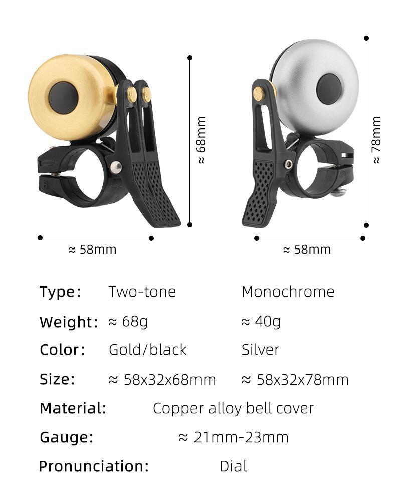 ROCKBROS Bike Bell, Copper Alloy Bike Bell, Loud Sound Classic Bike Ring Bell for Adults, for 0.82’’-0.9’’/21-23mm Handlebar Diameter