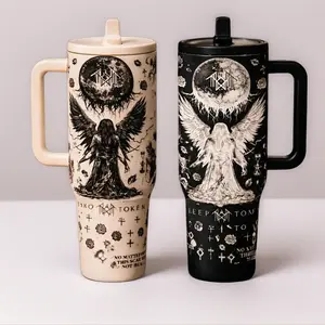 1pc 40oz Sleep Token Insulated Tumbler with Handle and Straw, Gothic Angel Moon Art Stainless Steel Travel Mug, Vacuum Water Bottle Keeps Drinks Cold Hot for Hours, Large Capacity Car Coffee Cup Gift, Thermos Cup