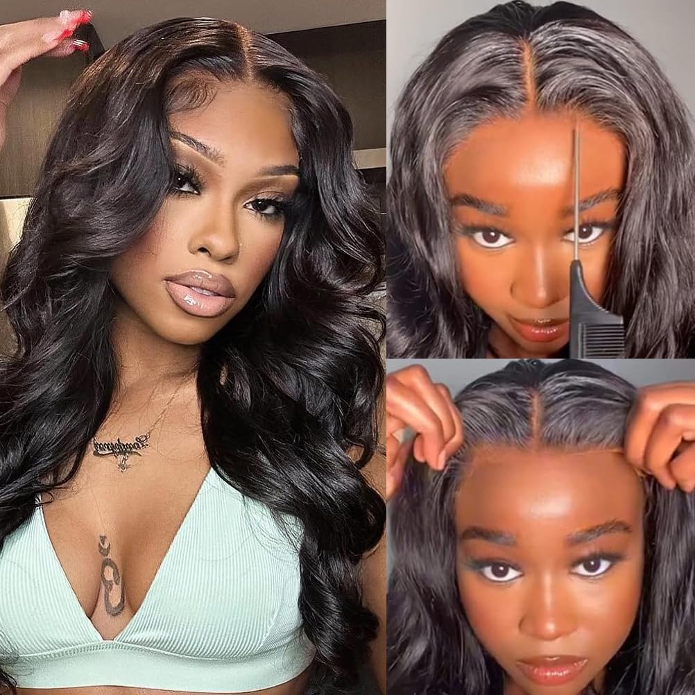 [Drawstring Glueless Wig] Bling Hair Body Wave 13x6 Drawstring Glueless Wigs Human Hair Pre Plucked Pre Cut 180% Density 13x4 Transparent Lace Front Wig Human Hair Wear and Go Glueless Wigs for Black Women Natural Color