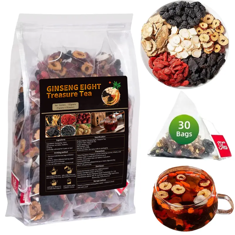 Kidney Tea Formula Ginseng Five Treasure Tea Combination Scented Tea Eight Treasure Tea Red Date Wolfberry Tea Men's Tea Health Tea Mulberry Herbal Formula Health Tea 30bags