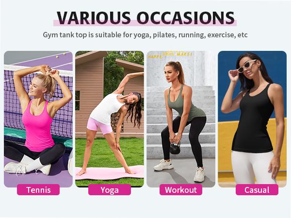 ATTRACO Women's Two-Piece Ribbed Sports Tank Top Set with Built-in Bra Fitted Racerback Design Round Neck for Sports Activities SpringStatements