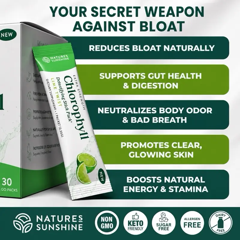 Nature's Sunshine Chlorophyll Stick Packs: Lime Twist. Your Daily Detox- Reduce Bloat, Control Odor, Clear Skin, Boost Energy, Support Digestion Nutrition Healthcare