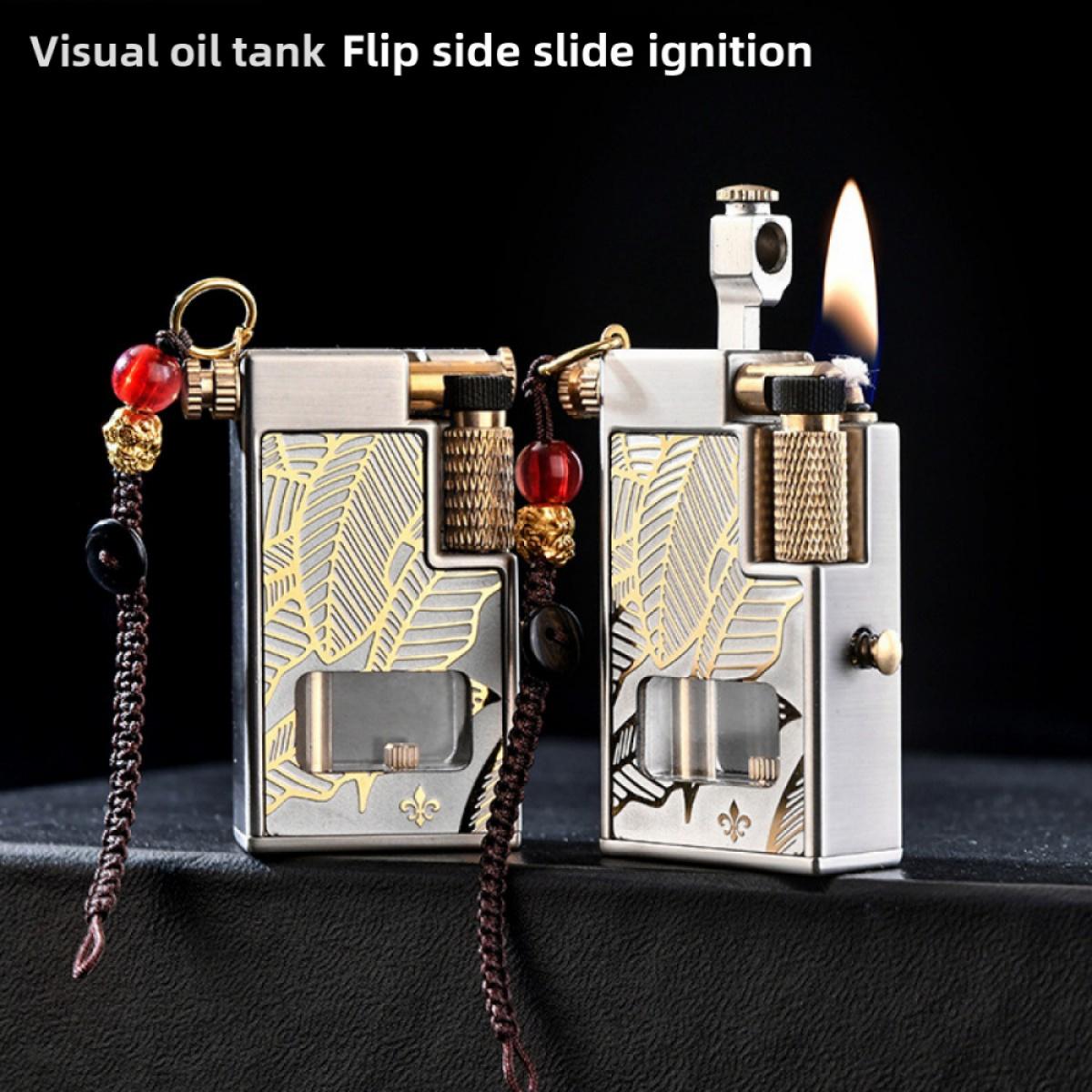 Elegant Vintage Liquid Lighter Full Metal Body Clear Oil Tank Durable Portable Igniter Perfect Gift For Father Him Men (Without Fuel)