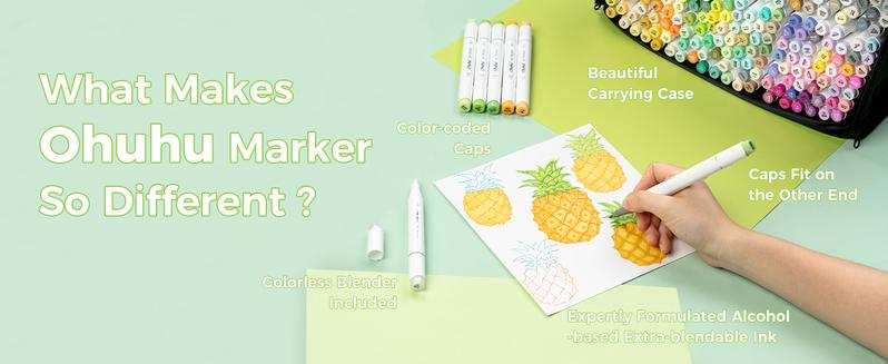 Ohuhu Honolulu B 320-Color Refillable Alcohol Markers – Double Tips, Brush & Fine Tips, Perfect for Artists, Coloring, & Illustration