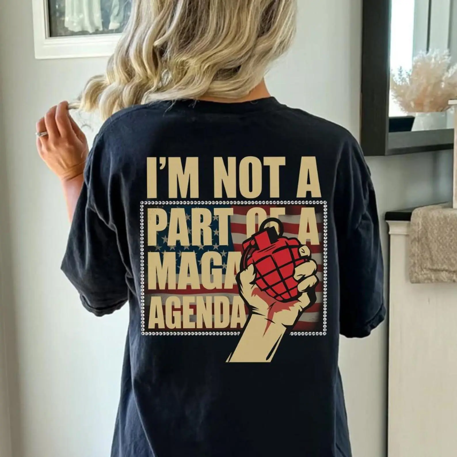 Unisex Political T-Shirt with 'I'm Not A Part Of A Maga Agenda' Graphic, Casual Round Neck Cotton Top, Lightweight Fabric