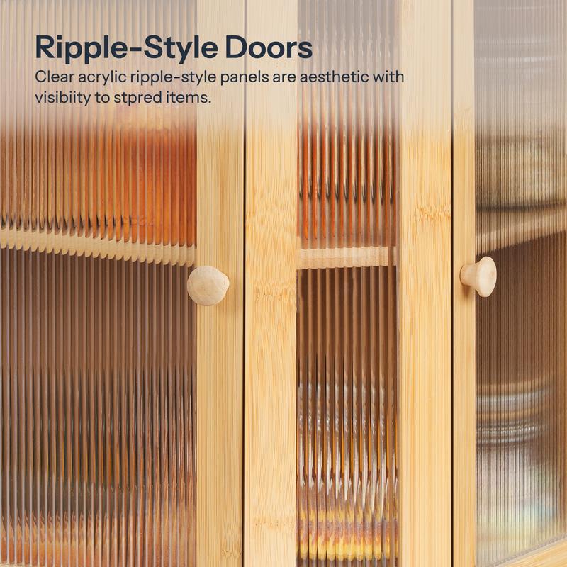 HOOBRO 2-Tier Bamboo Bread Box Kitchen Countertop Corner, Large Capacity Storage Container with Dual Rippled Acrylic Doors for Fresh Bread & Food Utensils