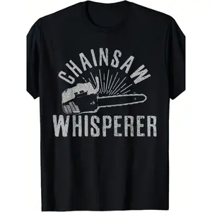 Men'S & Women'S Funny Chainsaw Whisperer Logger Tree Cutter Graphic T-Shirt - Heavyweight 220gsm Retro Vintage Logging Design with Chainsaw & Log Print - All-Season Streetwear Oversized