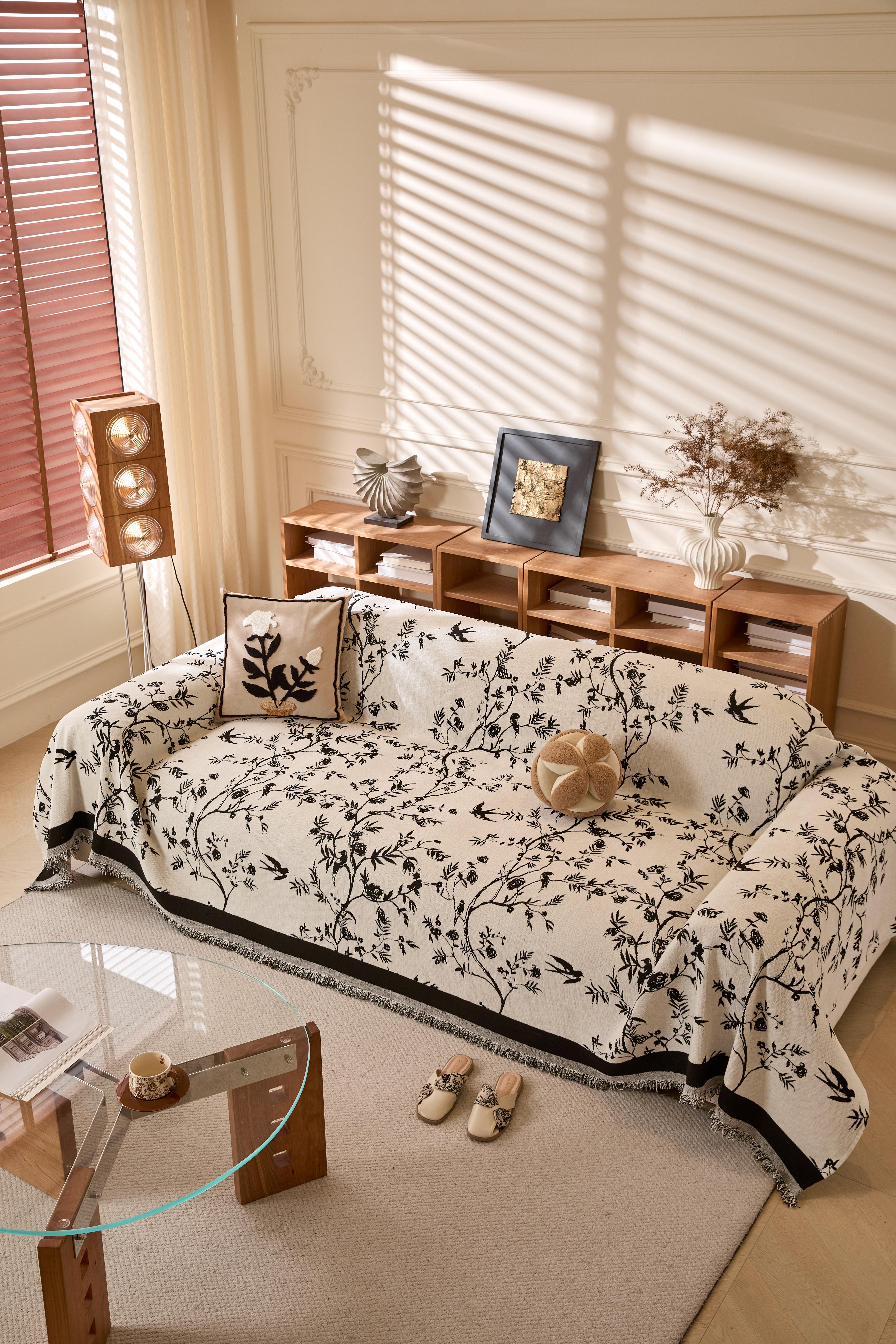 【SlumberHome】 Plant Leaf Pattern Sofa Cover Durable Chenille Slipcover for Home Living Room Pet-friendly All-Season Use Resistant to Scratches couch cover for sofa Dustproof Couch Protector Elastic Furniture Protector