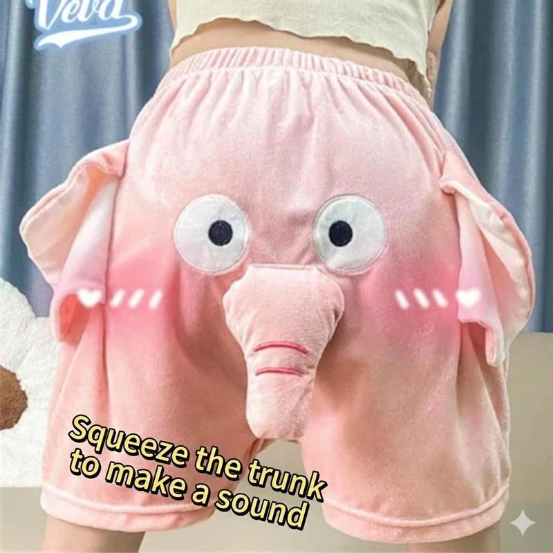 Squeaky Cute Funny Flying Elephant Sleep Shorts | Couple Piggy Lounge Pants | Ugly Fish Squeaky Noise Casual Loungewear (Unisex) Fabric Pajama Nightwear Womenswear Bottoms Fleece Fleece Outdoor Polyester Style