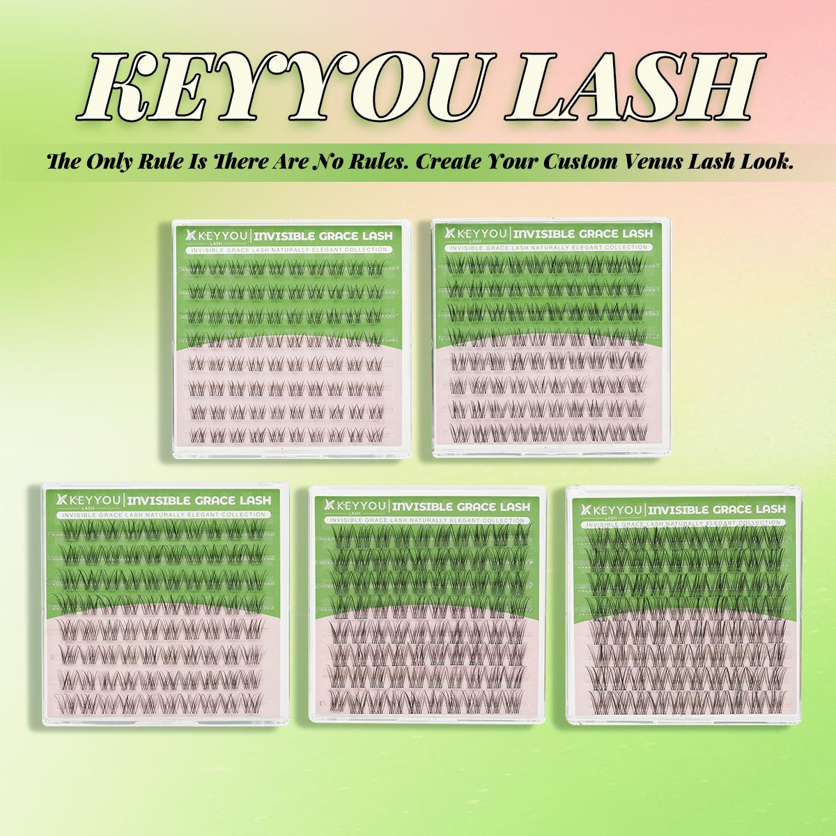 KEYYOU Venus Single Length DlY Lash Cluster Invsible Band Natural 8mm 10mm 12mm 14mm 16mm Waterproof Long-Lasting Eyelashes Extensions 80pcs C Curl Easy to Use for Flawless Look TikTok Shop FebruaryFaves