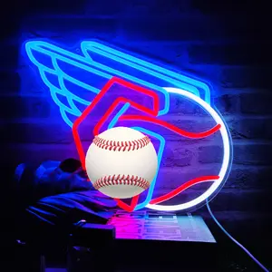 Baseball Neon Sign for Wall Decor Clevelan Team Neon Light for Man Cave Led Sign for Bedroom Birthday Gifts for Baseball Fans summerwins,summerwins