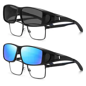 2pcs Polarized Fit Over Glasses Sunglasses for Men Women Driving Square Wrap Around Shades UV Protection Sun Eyewear PT2006