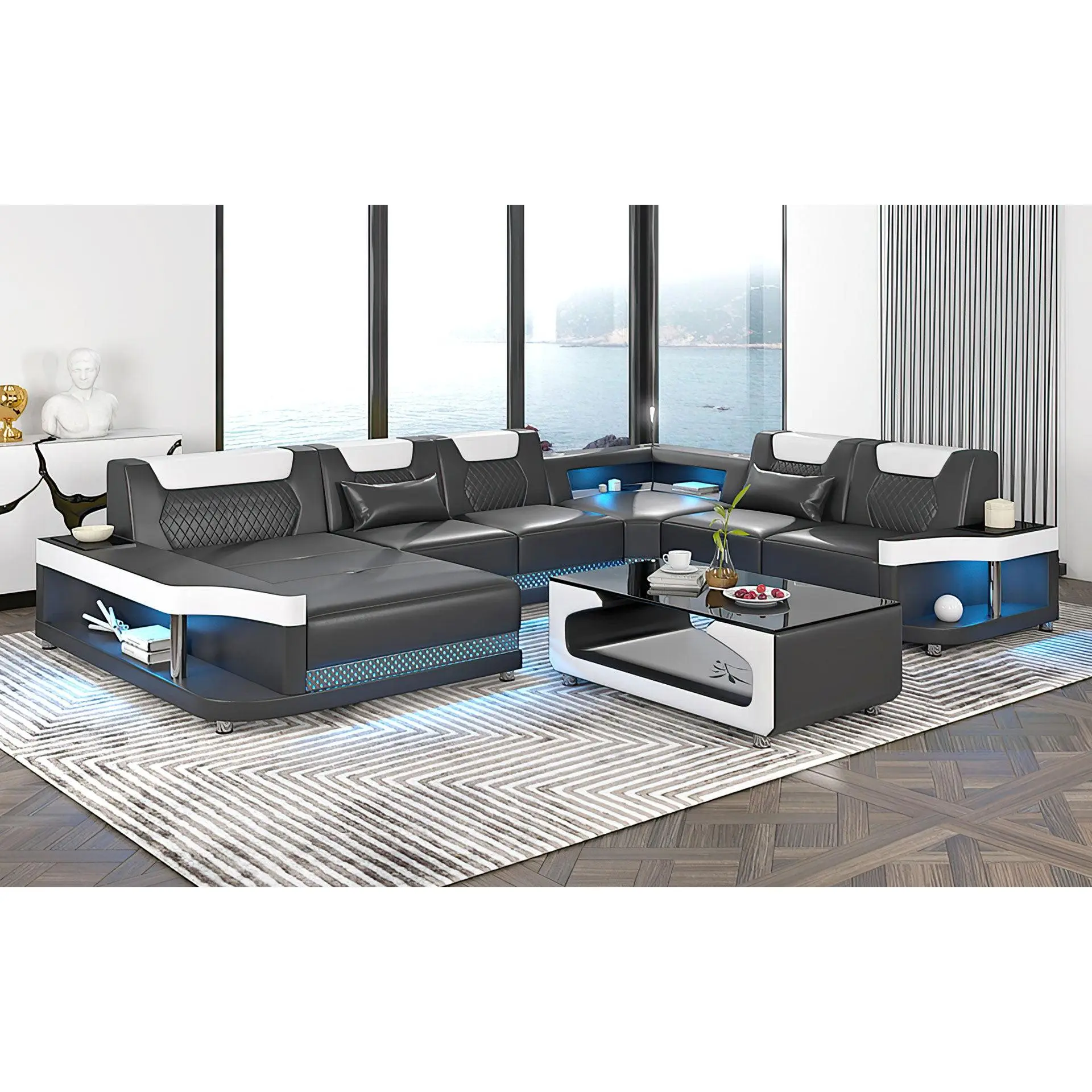 Tate Modern Leather Sectional with LED Light