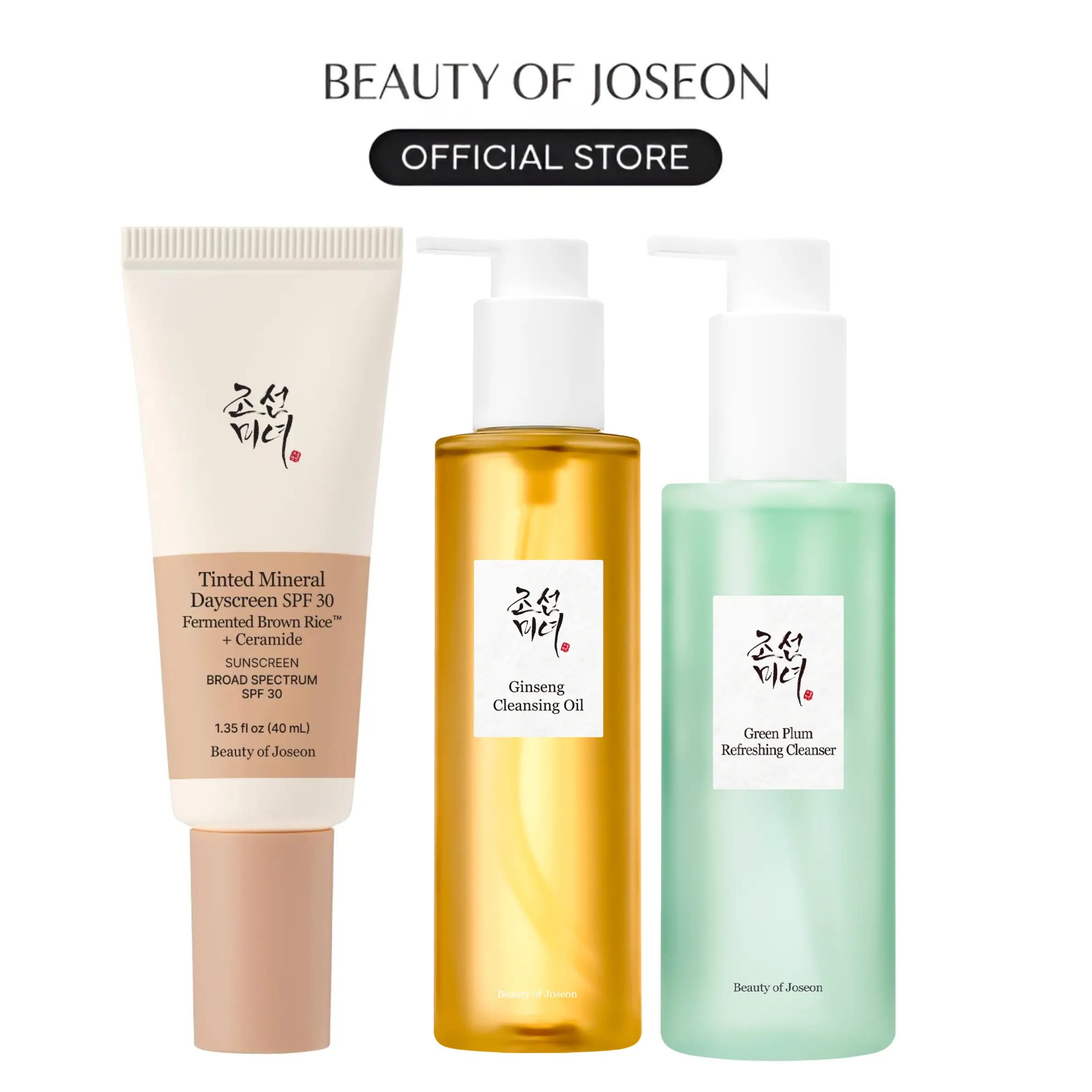 [Beauty of Joseon Official] AM to PM Skin Trio (Tinted Mineral Dayscreen + Ginseng Cleansing Oil + Green Plum Refreshing Cleanser)