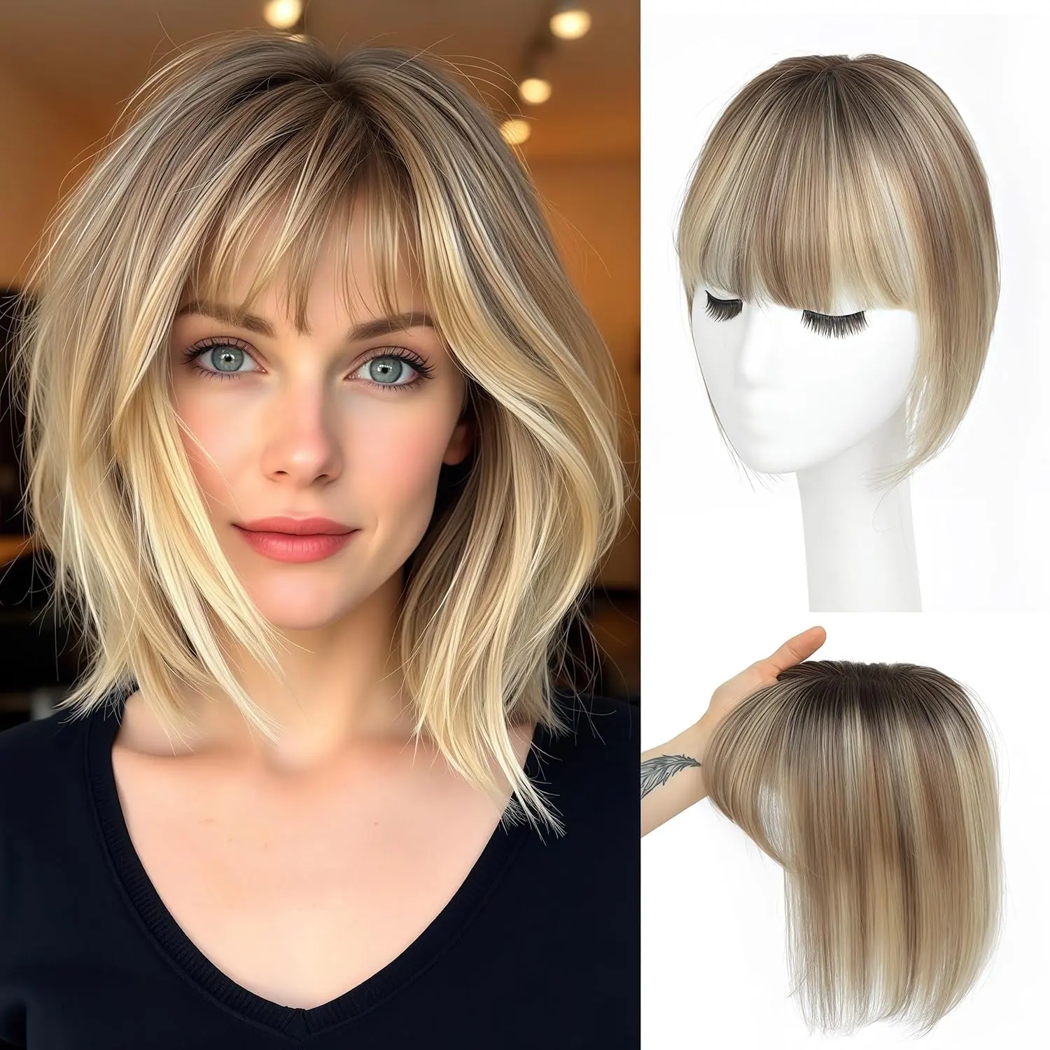 10inch Human Hair Toppers for Women with Thinning Hair Topper with Bangs Upgrade Swiss Base 10inch Hairpiecees for Women