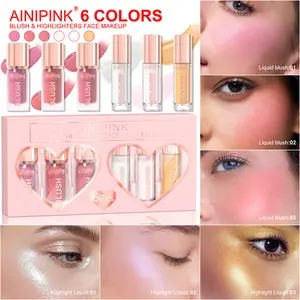 AINIPINK 6Pcs Liquid Blush & Highlighter Kit | Cruelty-Free, Long-Lasting Perfect for Dewy, Glowy Skin