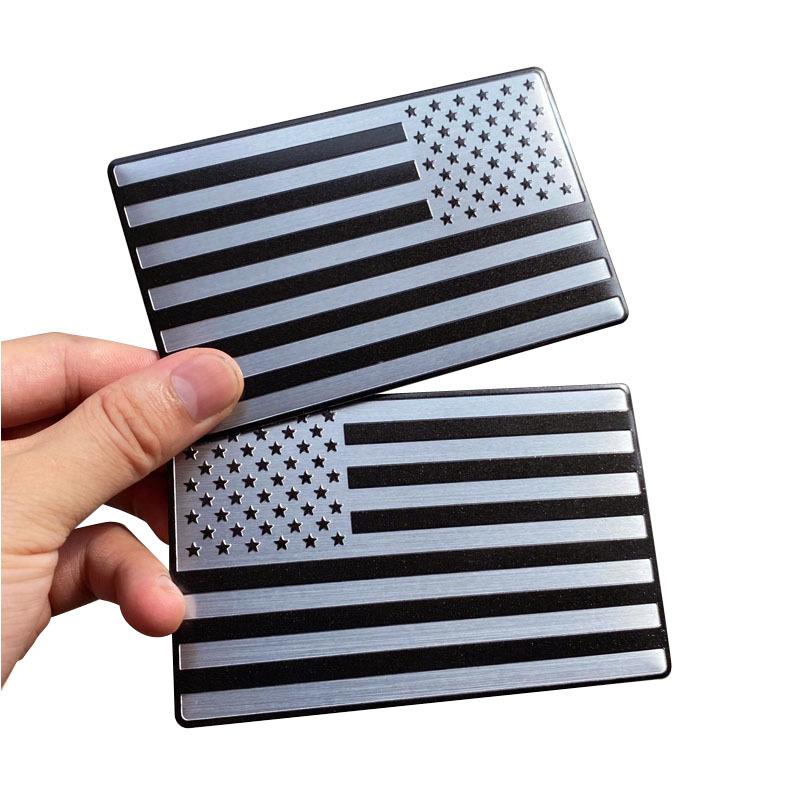 Embossed 3D Metal All Black American Flag Emblem Decal Stickers (1 Pair), Matte Black 5" x 3" Patriotic USA US Flag Car Decals Bumper Stickers for Truck, Window, Motorcycle, Support US Military