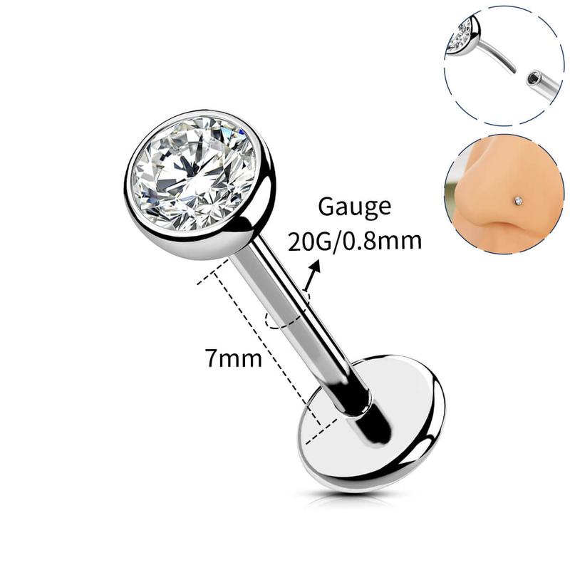 Oufer 20G Titanium Threadless Push Pin Flat Back Nostril  Nose Ear Helix Lobe Piercing Ring Bar Length 7mm In Heart Star Style