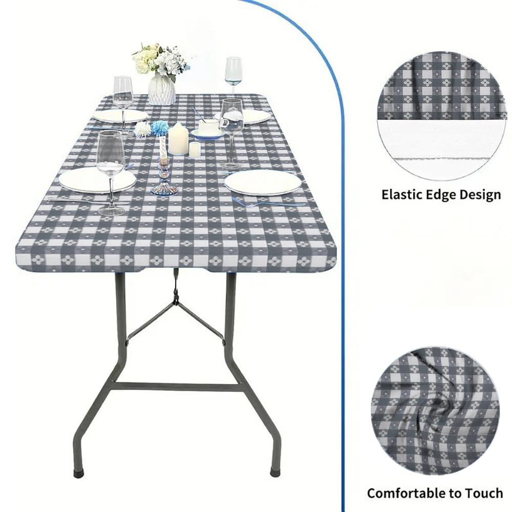 VBXNT 2PCS Stretch Fabric Table Top Cap Cover, Multiple Pattern Designs, fit Folding Table 6 ft (30 x 72 inch), Table Covers Washable Elastic Universal Rectangle Tablecloth Protector for Indoor Outdoor Party, Picnic, Event, Wedding, Banquet