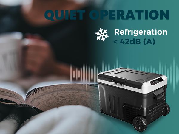 EUHOMY 12V Refrigerator (24/37/53Quart /23L/35L/50L) supports 12V/24V DC & 110-240V AC. Portable with -4°F~68°F range, it features wheels, 2 baskets, and large cooling zone. Ideal for RVs, travel, Truck, Boat