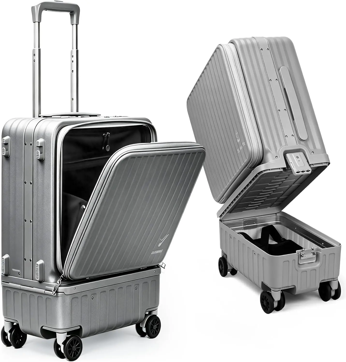 Carry On Luggage with Dual Compartment 22x14x9 Airline Approved 20 Inch, Carryon Suitcase Hard Shell Lightweight Wet Dry Separation luggage with Wheels for Gym Swim Weekend Sports Travel (Grey)