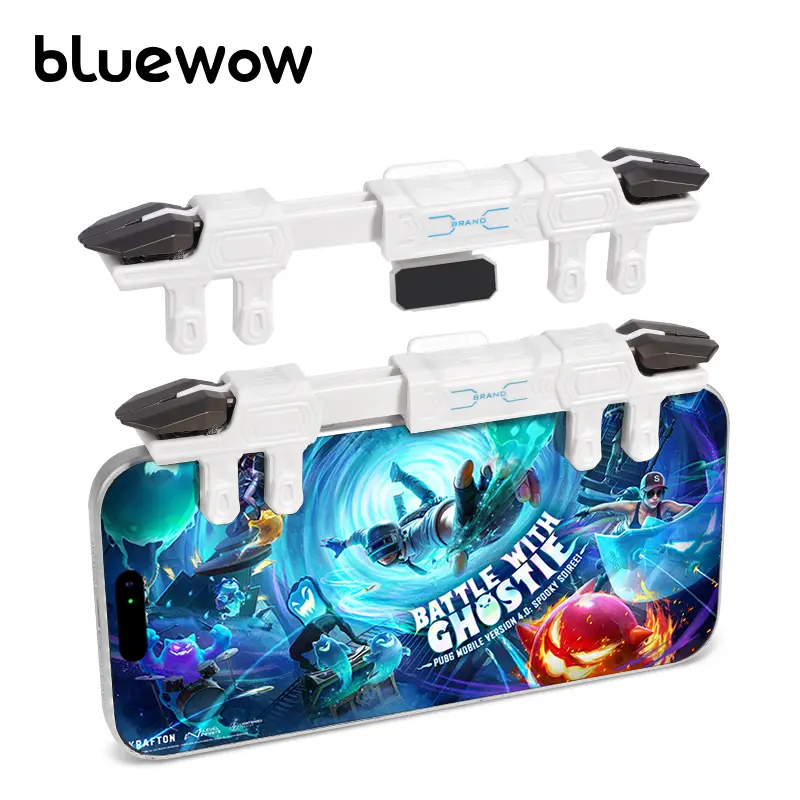 BlueWow 6-Finger Mobile Gaming Controller - Stainless Steel Esports Controller, Handheld Gamepad for Smartphone FPS, Enhanced Grip Stability, Anti-Slip Silicone Pads for iPhone/Android, Six-Finger All-In-One Black