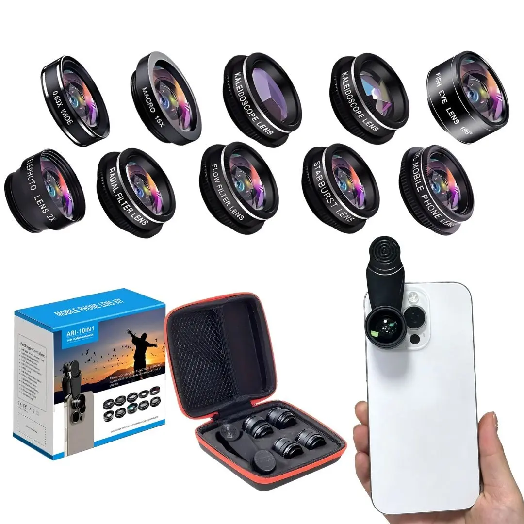 10-In-1 Professional Lens Set, Phone Lens Kit with Wide Angle, Macro, Fish Eye, Star/Cpl/Flow/Kaleidoscope Filters, Multi-Function HD Photography, Mobile Phone Lens, Smartphone Camera Accessories, Cell Phone Lens