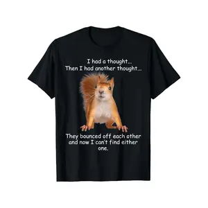 Funny Squirrel Sarcastic T-Shirt for Men & Women - I Had a Thought They Bounced Off Saying with Cute Red Squirrel Graphic, 100% Casual Short Sleeve Tee, Sizes S-XXXL (Black) - Humorou, Plus Size