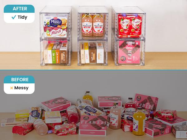 【Undersink Organizer】Vtopmart Transparent Stackable Drawer Organizer, Perfect for Pantry, Under the Sink, Organizing Snacks, Cosmetics, Tampons,Medicines,Pet supplies, FREE Stickers