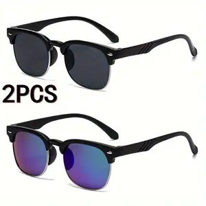 2pcs Set Classic Design Style Youngsters'S Rice Nail Glasses Colorful Lenses Casual Dance Suitable 3-10 Years Old Boys and Girls