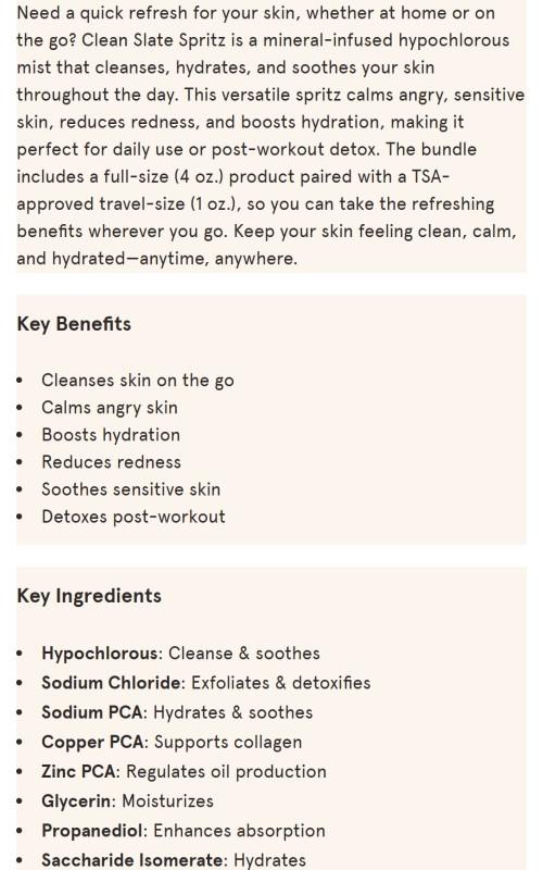 Barefaced Clean Slate Spritz Hypochlorous Acid Mist for Face & Body 5.44 oz Cleanses Skin on the Go Setting Spray for Makeup Boosts Hydration Reduces Redness Soothes Sensitive Skin - Cleaning